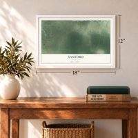 Sanford, Virginia map, 12 x 18 inch print in a white frame in an entryway