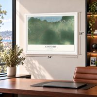 Sanford, Virginia map, 18 x 24 inch print in a white frame in a home office