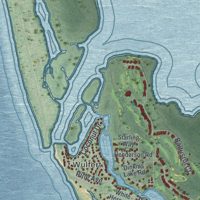 Second close-up of the map of Sanibel, Florida print showing more streets and buildings