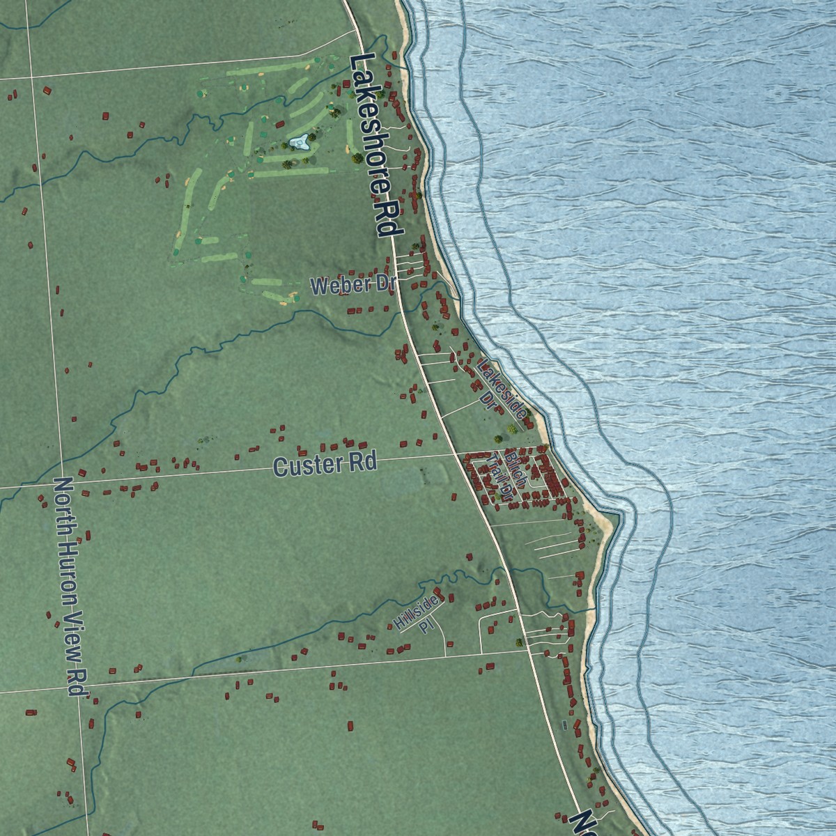 Second close-up of the map of Sanilac, Michigan print showing more streets and buildings