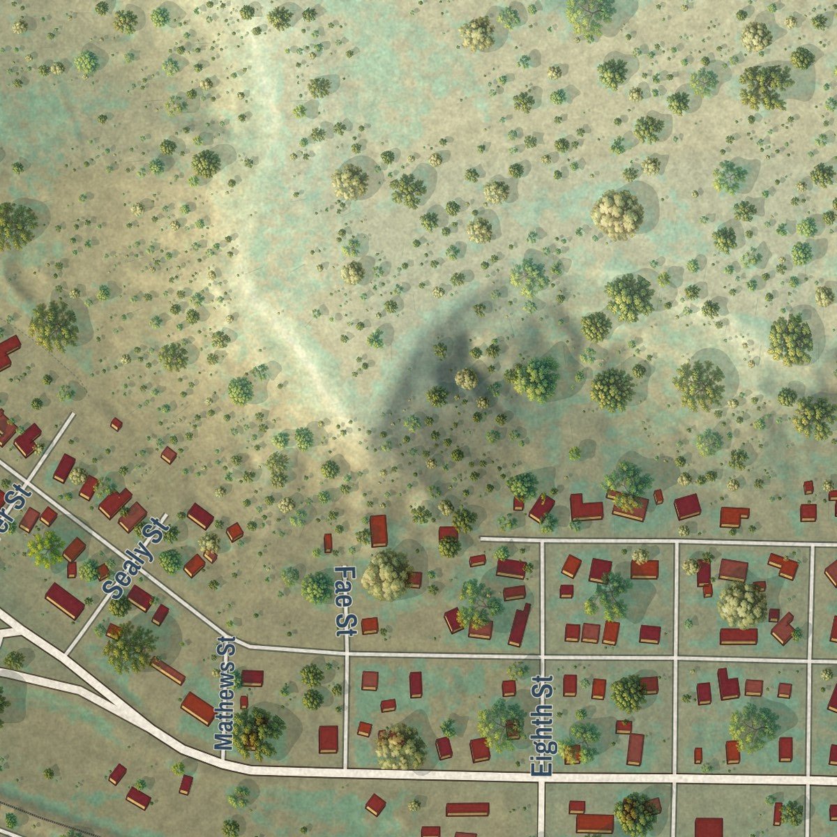 Second close-up of the map of Santa Anna, Texas print showing more streets and buildings
