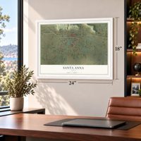 Santa Anna, Texas map, 18 x 24 inch print in a white frame in a home office