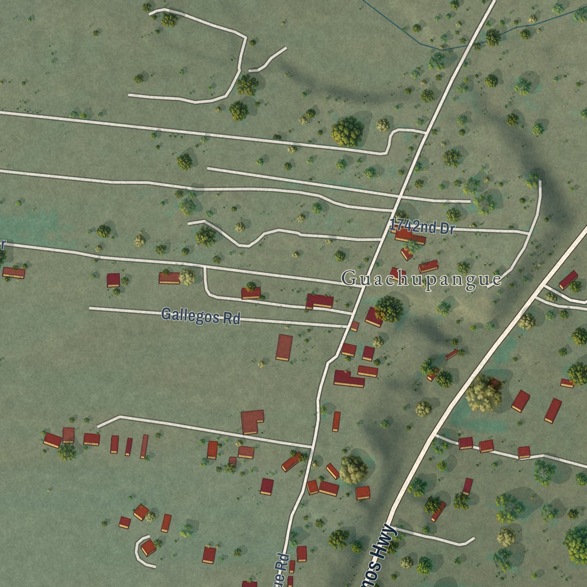 Second close-up of the map of Santa Clara Pueblo, New Mexico print showing more streets and buildings