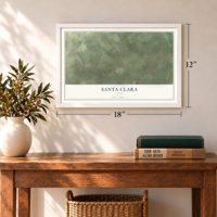 Santa Clara, Texas map, 12 x 18 inch print in a white frame in an entryway
