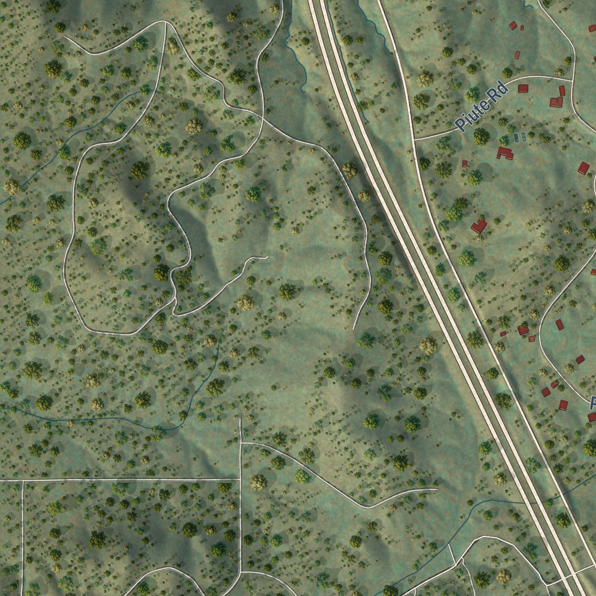 Second close-up of the map of Santa Fe Foothills, New Mexico print showing more streets and buildings