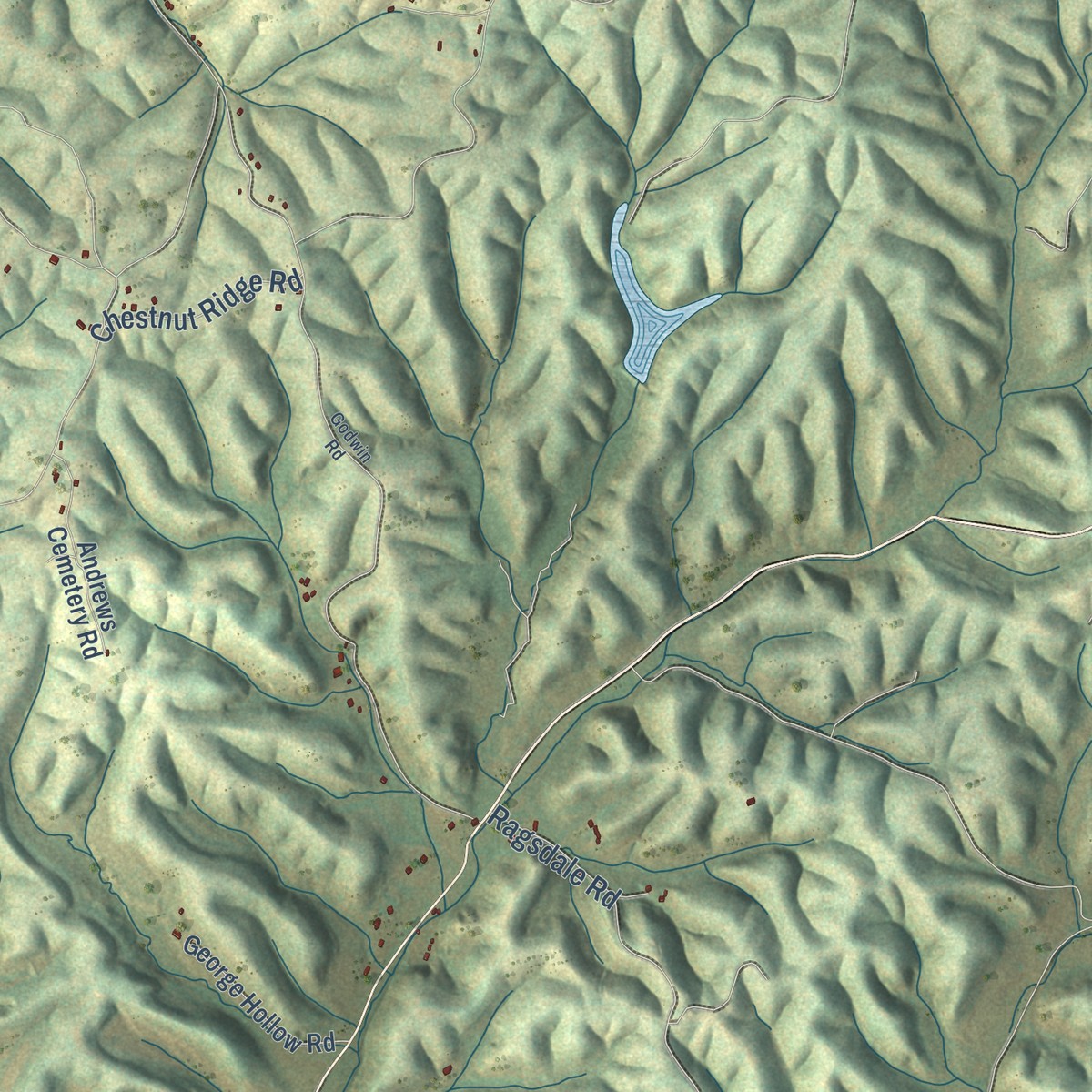 Second close-up of the map of Santa Fe, Tennessee print showing more streets and buildings