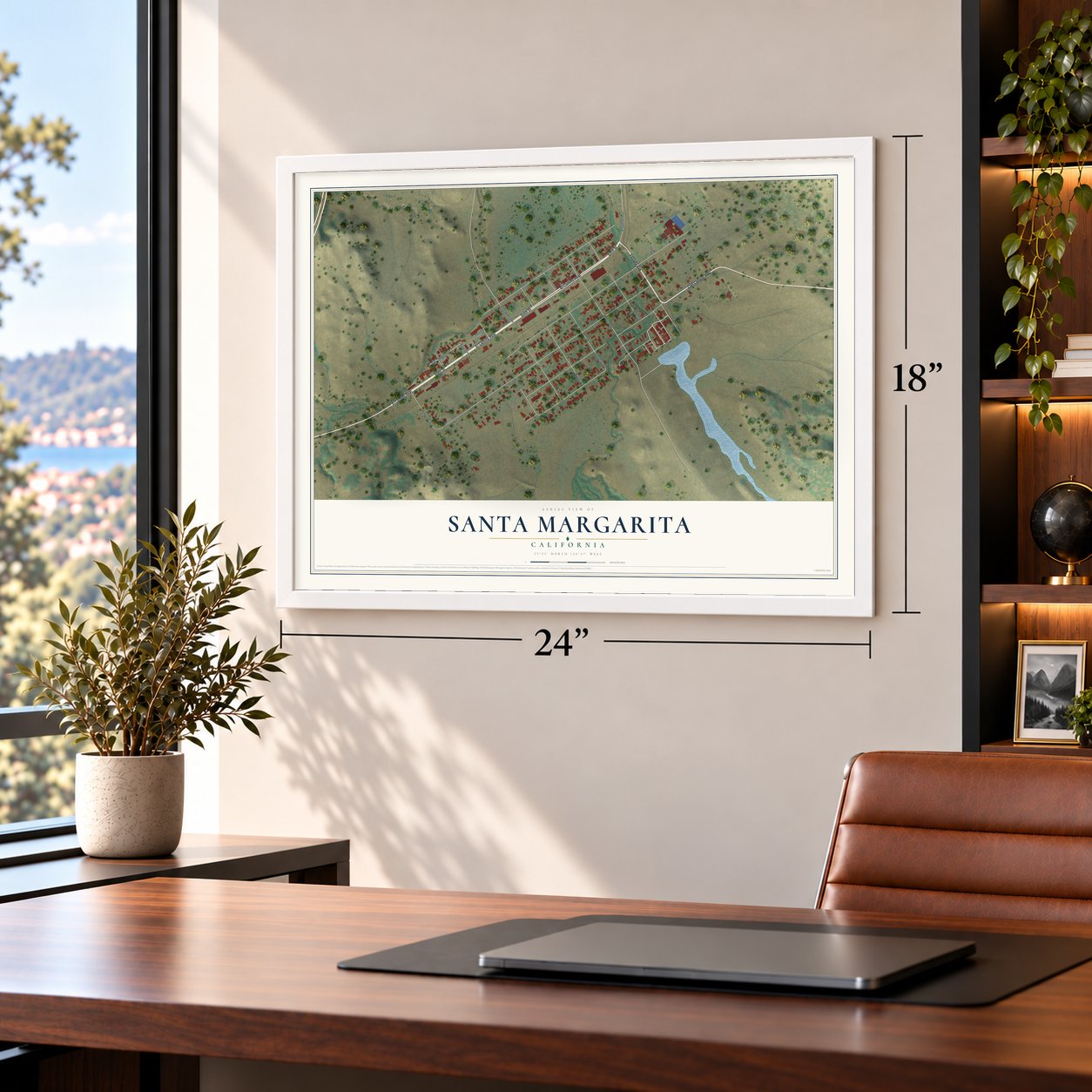 Santa Margarita, California map, 18 x 24 inch print in a white frame in a home office