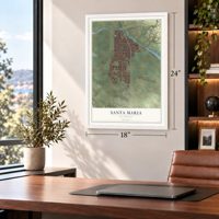 Santa Maria, California map, 18 x 24 inch print in a white frame in a home office