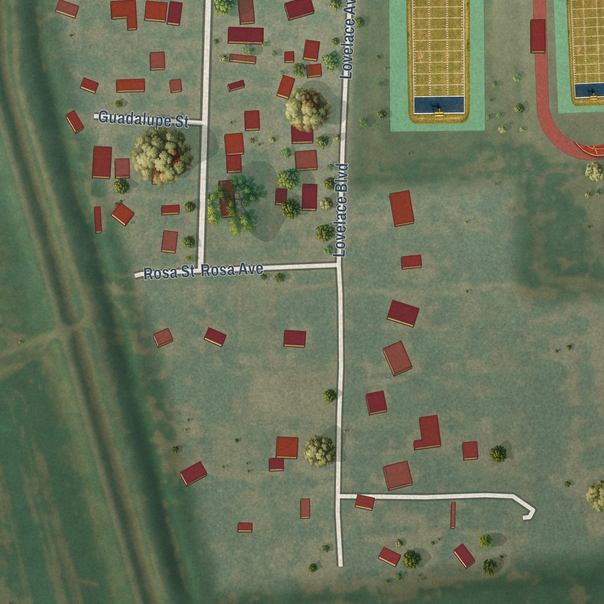 Second close-up of the map of Santa Maria, Texas print showing more streets and buildings