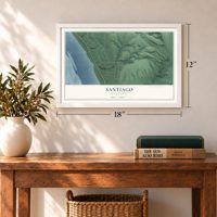 Santiago, Washington map, 12 x 18 inch print in a white frame in an entryway