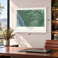 Santiago, Washington map, 18 x 24 inch print in a white frame in a home office