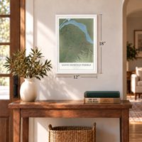 Santo Domingo Pueblo, New Mexico map, 12 x 18 inch print in a white frame in an entryway