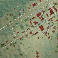 Second close-up of the map of Santo, Texas print showing more streets and buildings