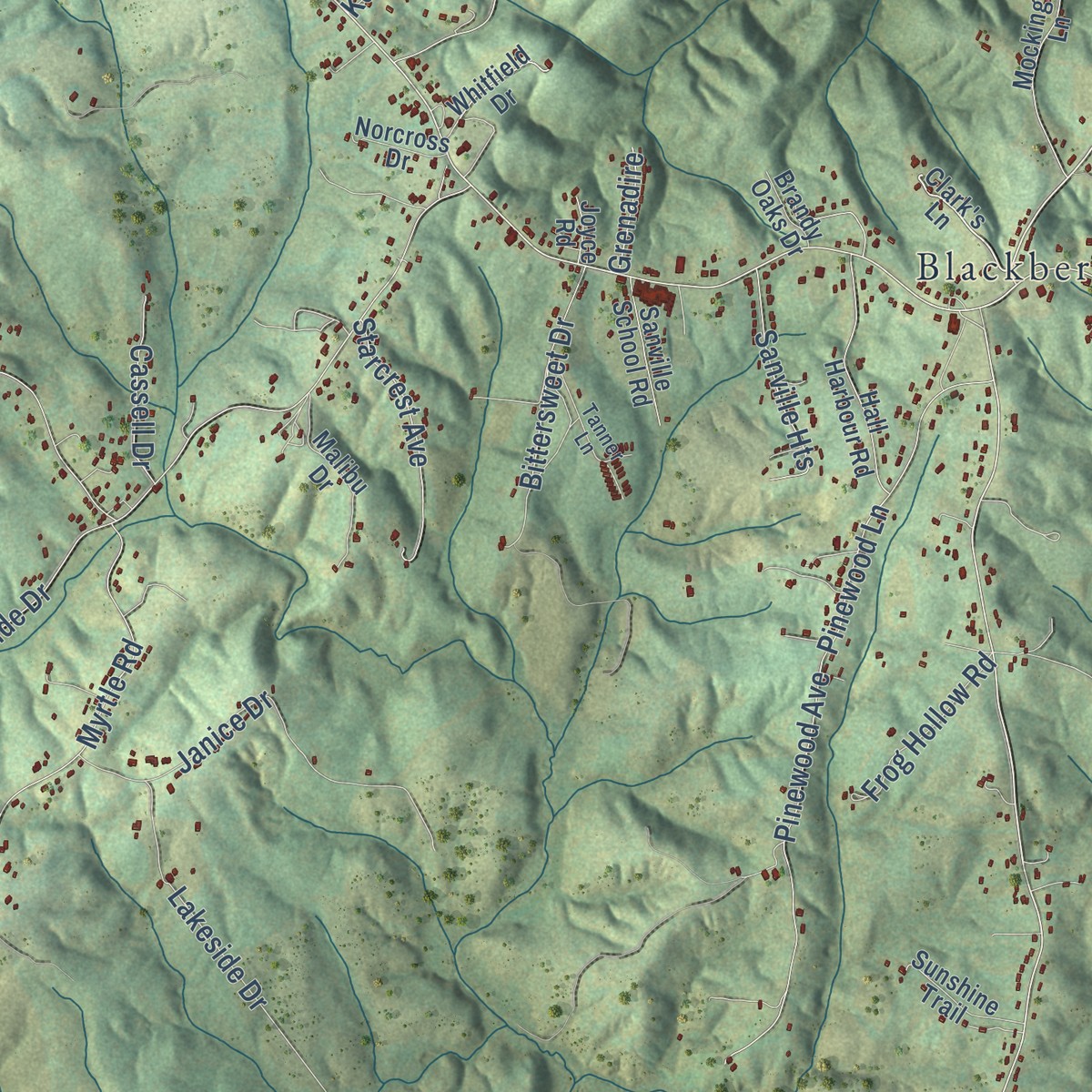 Second close-up of the map of Sanville, Virginia print showing more streets and buildings