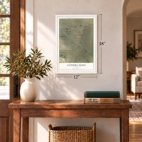Sapphire Ridge, Montana map, 12 x 18 inch print in a white frame in an entryway