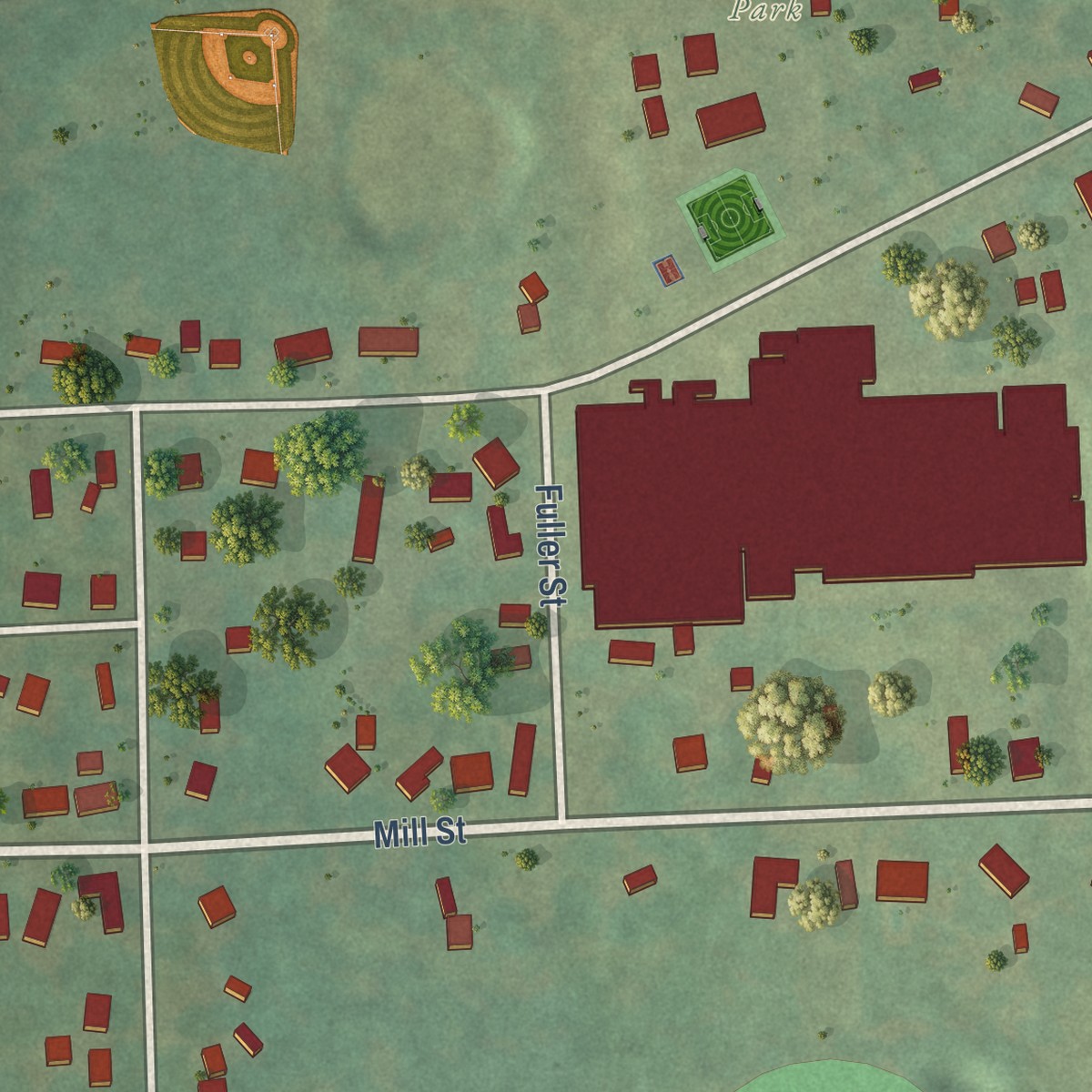 Second close-up of the map of Saranac, Michigan print showing more streets and buildings
