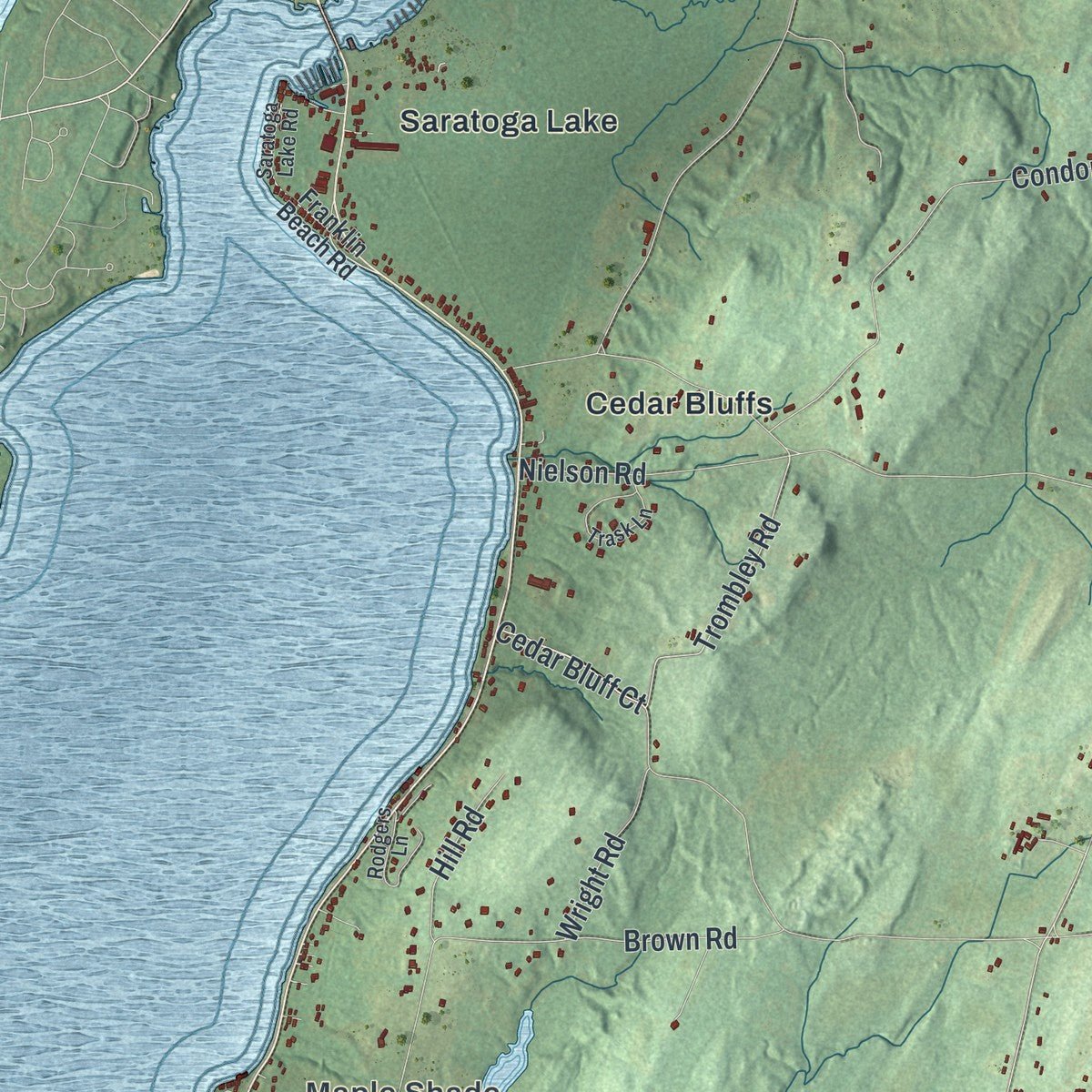 Second close-up of the map of Saratoga, New York print showing more streets and buildings