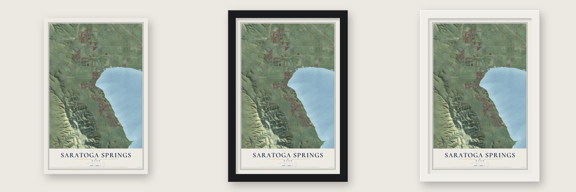 Saratoga Springs, Utah map unframed, in a black wood frame and in a white wood frame