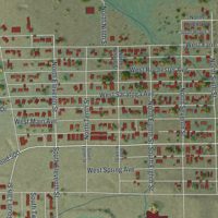 Second close-up of the map of Saratoga, Wyoming print showing more streets and buildings