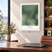 Sardinia, Indiana map, 18 x 24 inch print in a white frame in a home office