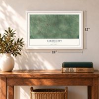 Sardis City, Alabama map, 12 x 18 inch print in a white frame in an entryway