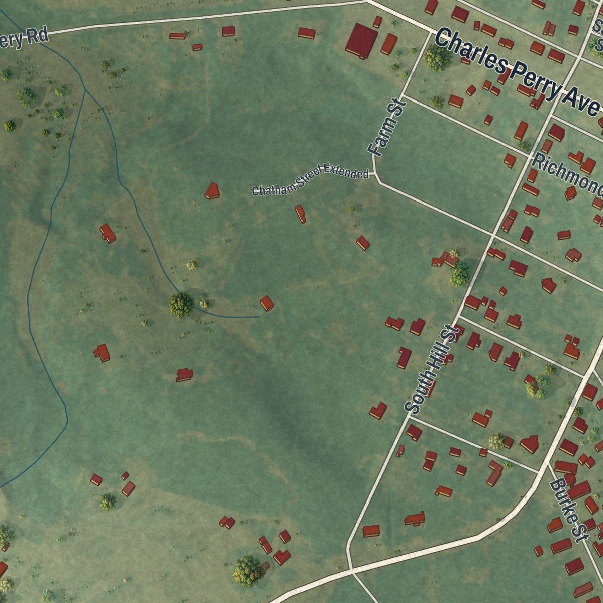Second close-up of the map of Sardis, Georgia print showing more streets and buildings