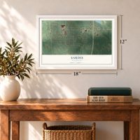 Sardis, Mississippi map, 12 x 18 inch print in a white frame in an entryway