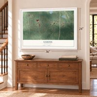 Sardis, Mississippi map, 24 x 36 inch print in a white frame above a dresser by a staircase