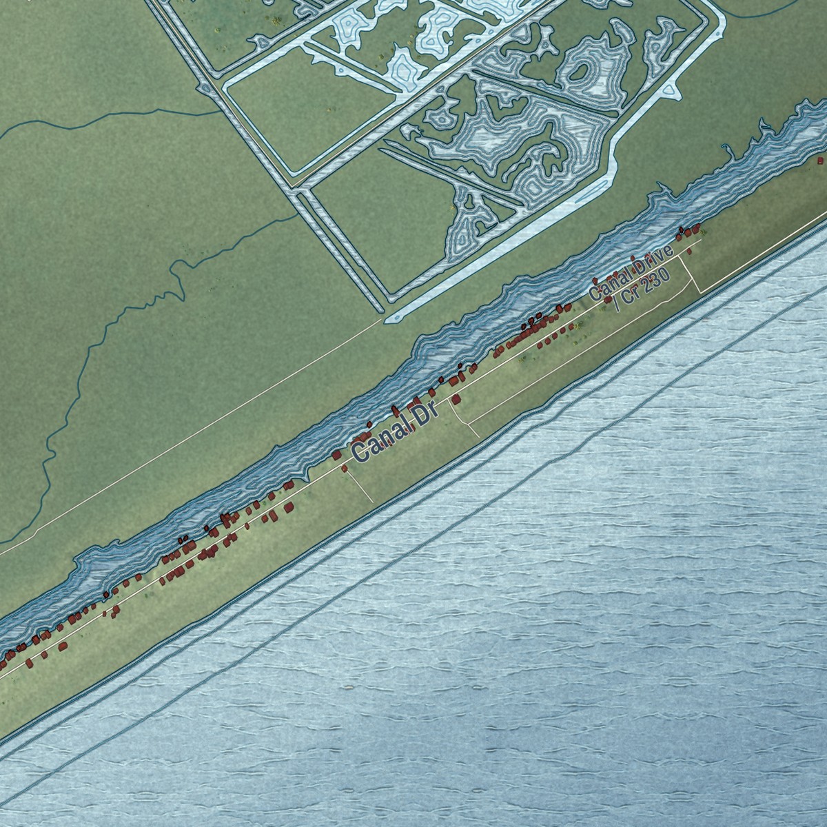 Second close-up of the map of Sargent, Texas print showing more streets and buildings