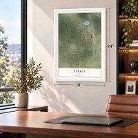 Sarita, Texas map, 18 x 24 inch print in a white frame in a home office