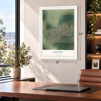 Satanta, Kansas map, 18 x 24 inch print in a white frame in a home office