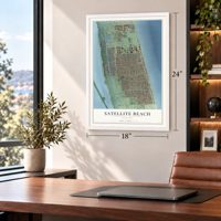 Satellite Beach, Florida map, 18 x 24 inch print in a white frame in a home office