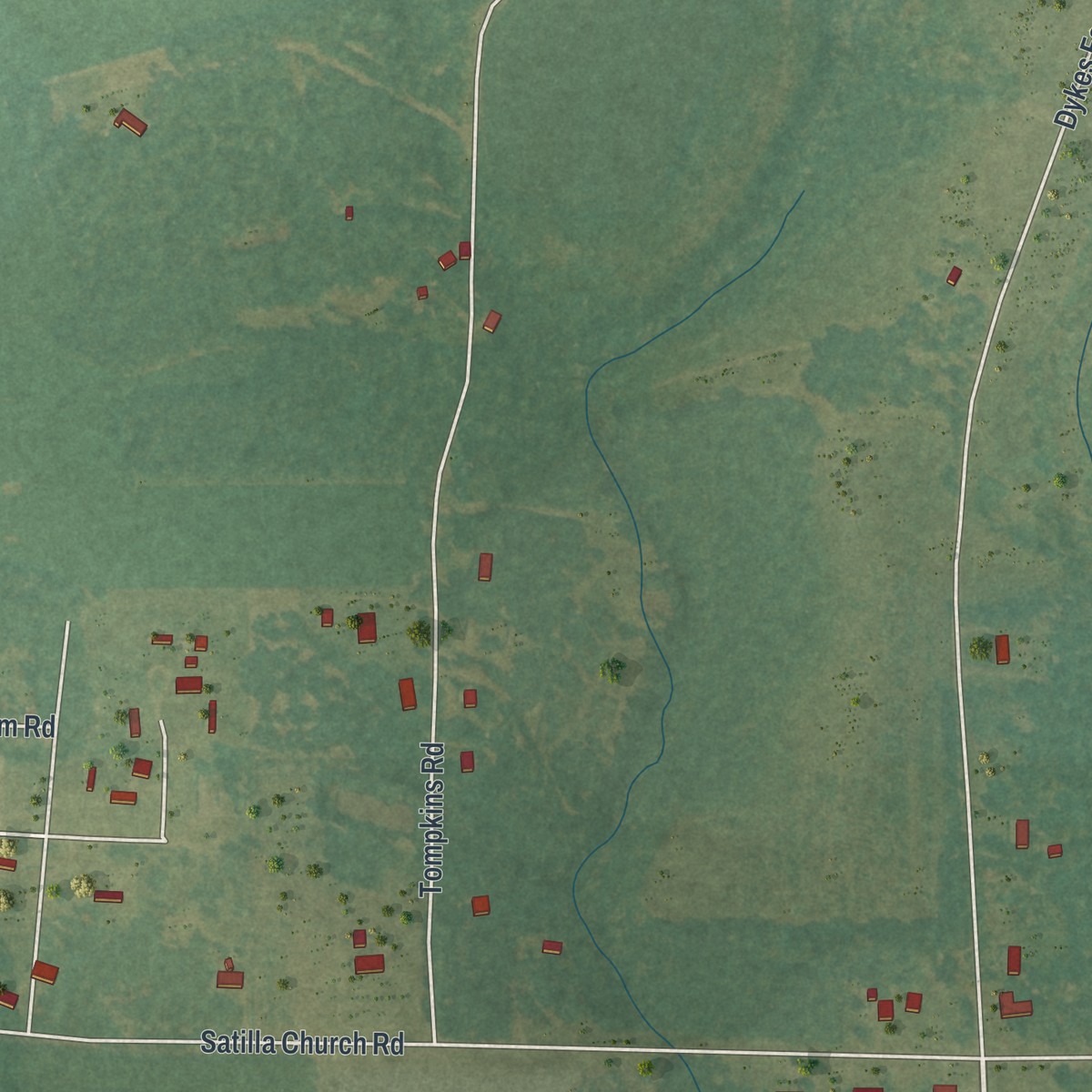 Second close-up of the map of Satilla, Georgia print showing more streets and buildings