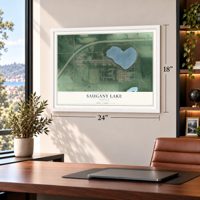 Saugany Lake, Indiana map, 18 x 24 inch print in a white frame in a home office