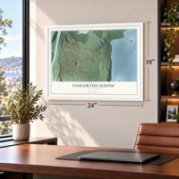 Saugerties South, New York map, 18 x 24 inch print in a white frame in a home office