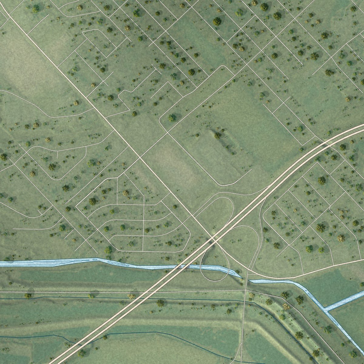 Second close-up of the map of Sauget, Illinois print showing more streets and buildings