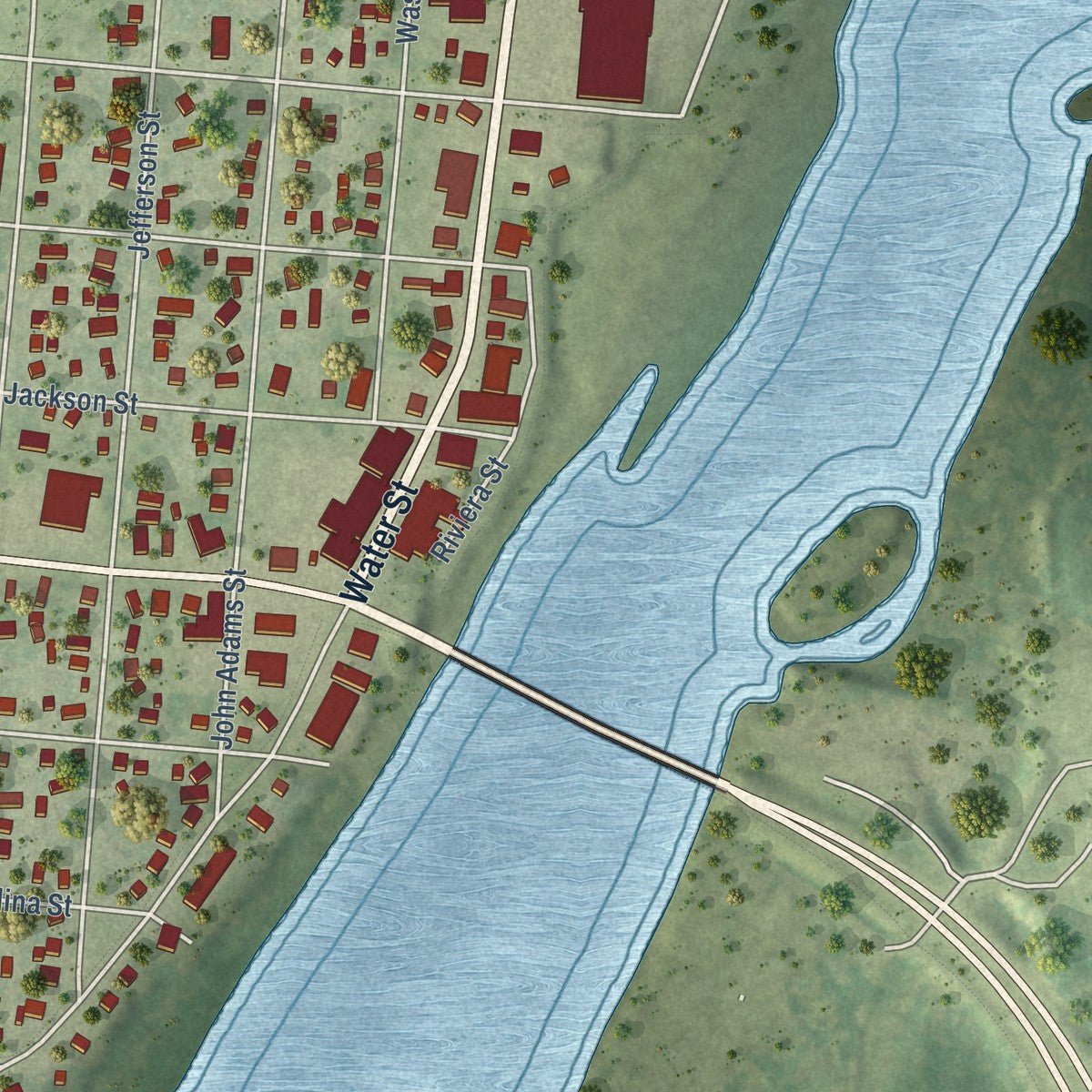 Second close-up of the map of Sauk City, Wisconsin print showing more streets and buildings