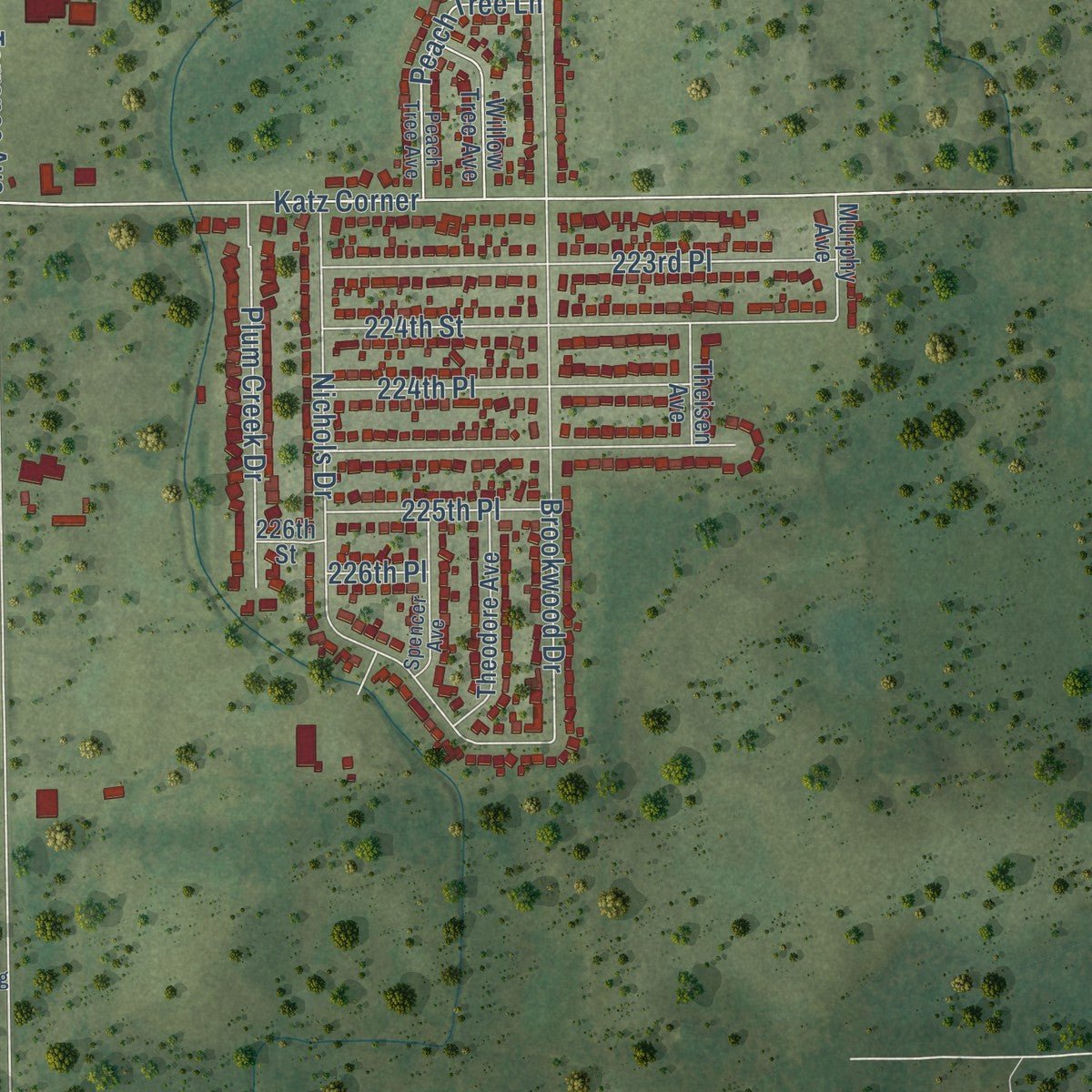 Second close-up of the map of Sauk Village, Illinois print showing more streets and buildings