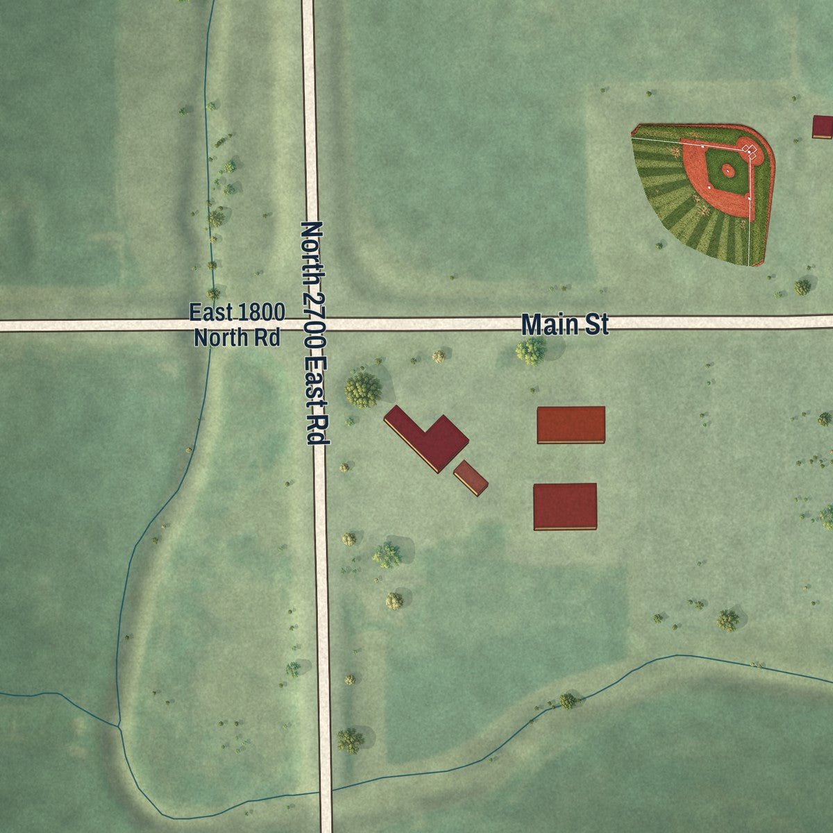 Second close-up of the map of Saunemin, Illinois print showing more streets and buildings