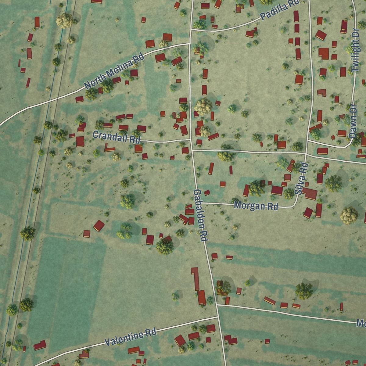 Second close-up of the map of Sausal, New Mexico print showing more streets and buildings