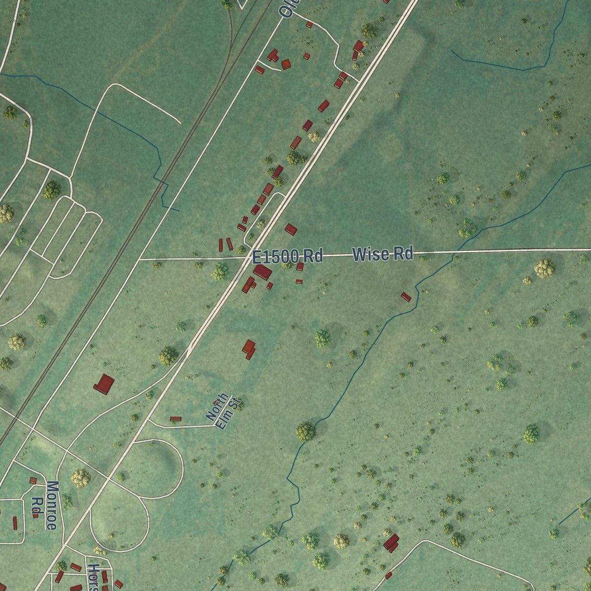 Second close-up of the map of Savanna, Oklahoma print showing more streets and buildings
