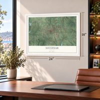 Savannah, Missouri map, 18 x 24 inch print in a white frame in a home office