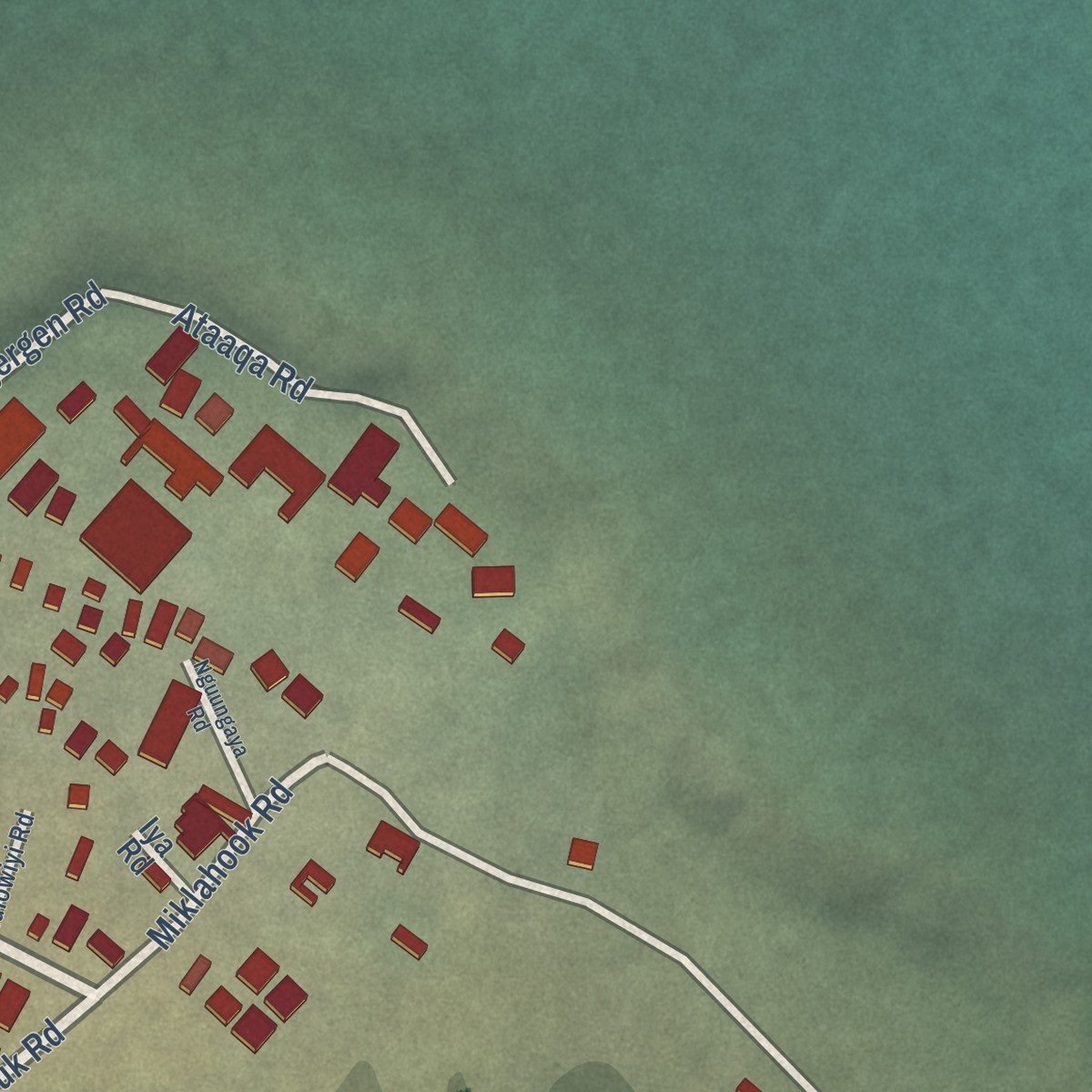 Second close-up of the map of Savoonga, Alaska print showing more streets and buildings