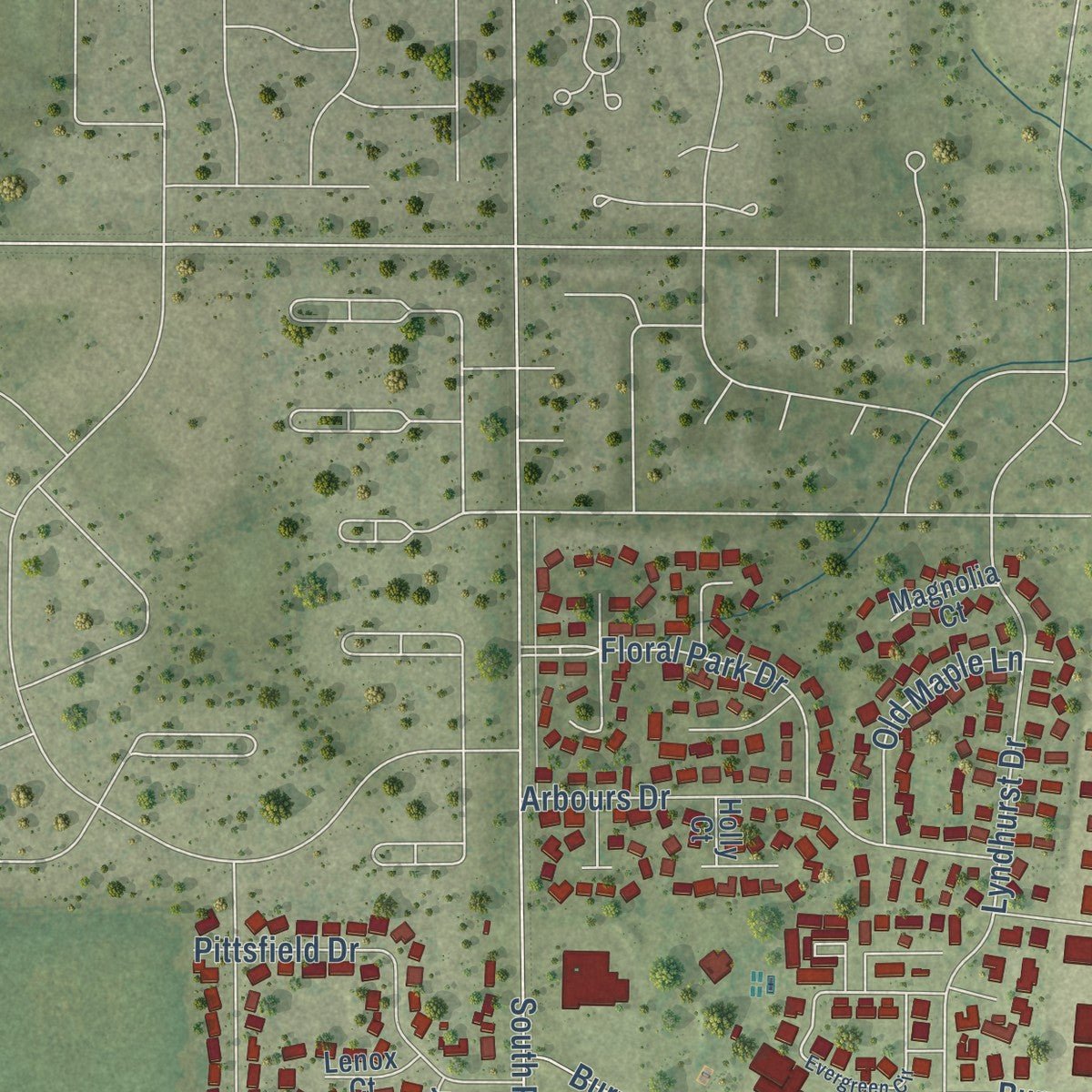 Second close-up of the map of Savoy, Illinois print showing more streets and buildings