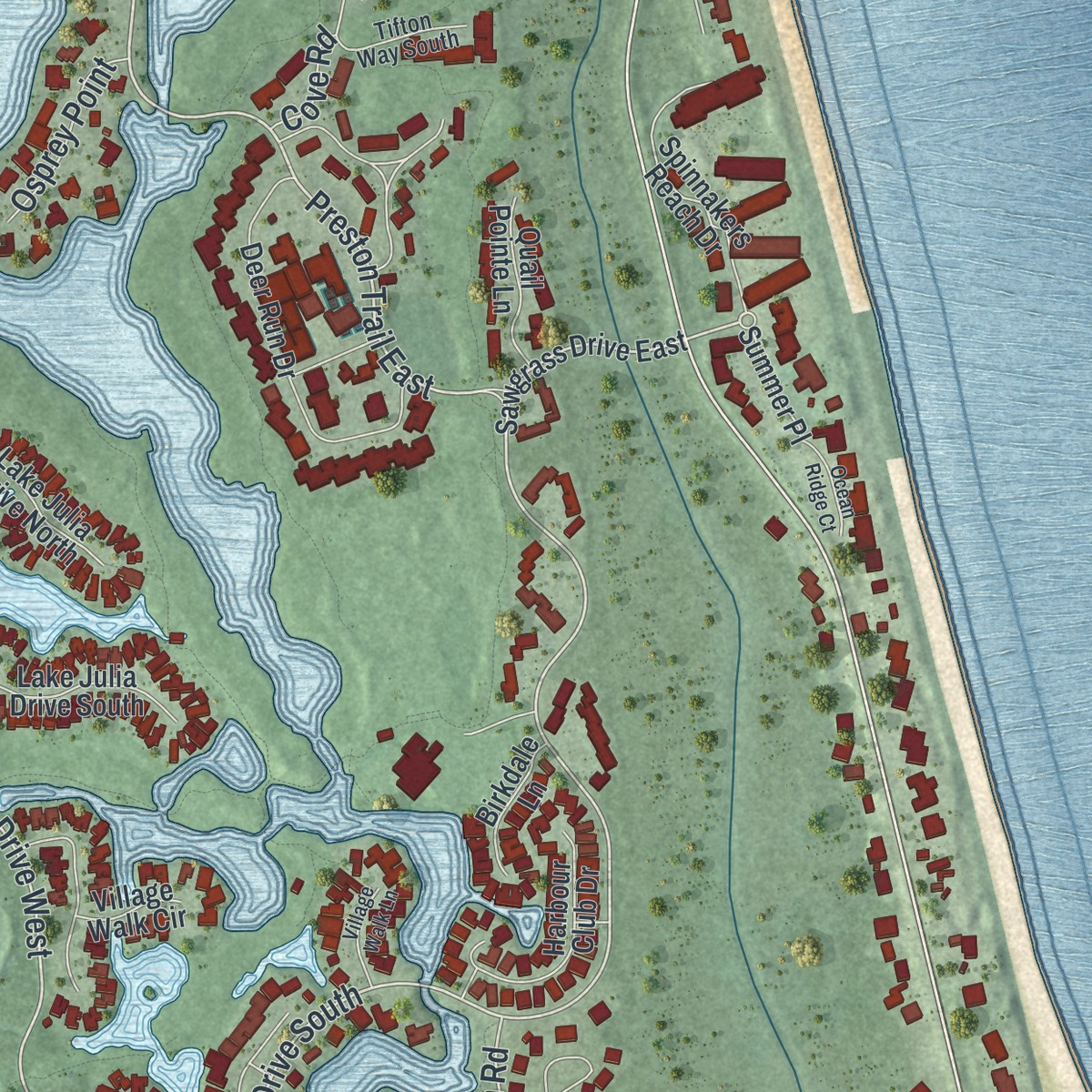 Second close-up of the map of Sawgrass, Florida print showing more streets and buildings