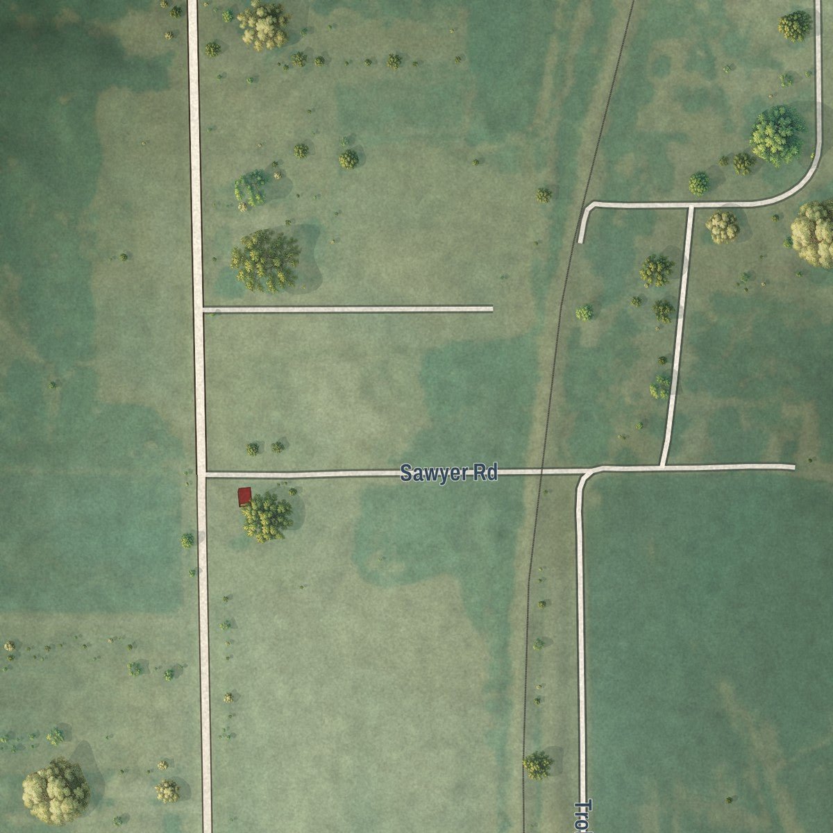 Second close-up of the map of Sawyerville, Illinois print showing more streets and buildings