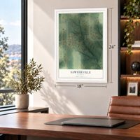 Sawyerville, Illinois map, 18 x 24 inch print in a white frame in a home office