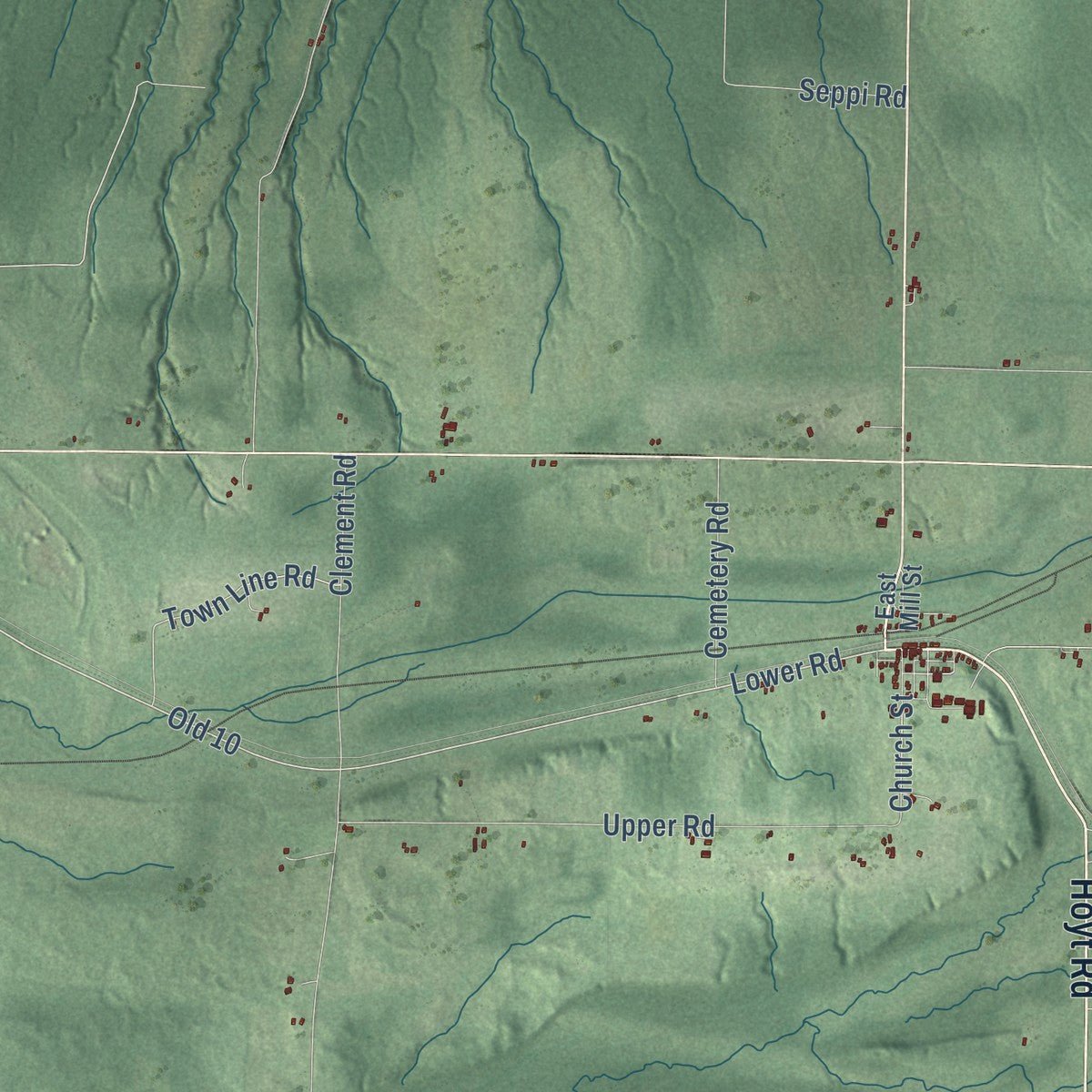 Second close-up of the map of Saxon, Wisconsin print showing more streets and buildings
