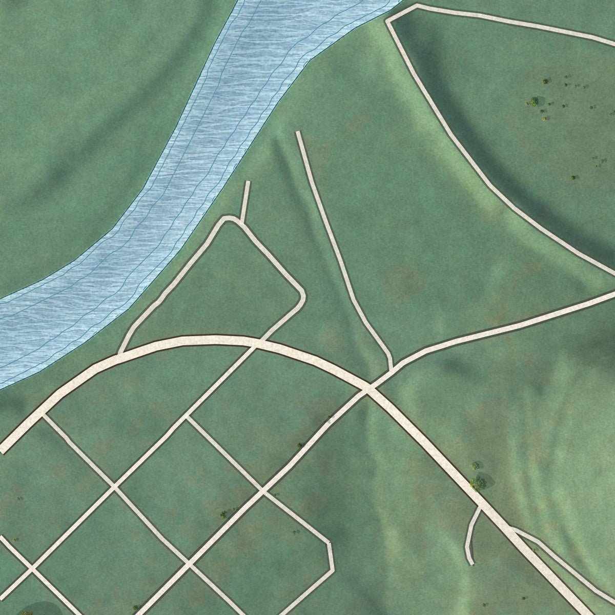 Second close-up of the map of Saxton, Pennsylvania print showing more streets and buildings