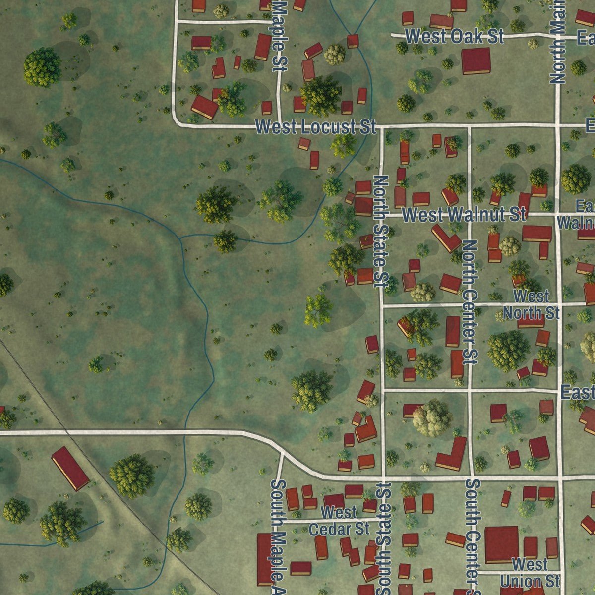 Second close-up of the map of Saybrook, Illinois print showing more streets and buildings
